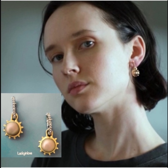 ALEXIS BITTAR • NEW  Gold Silver Sculpted Georgian Star Sun Pearl Drop Earrings - Picture 15 of 15